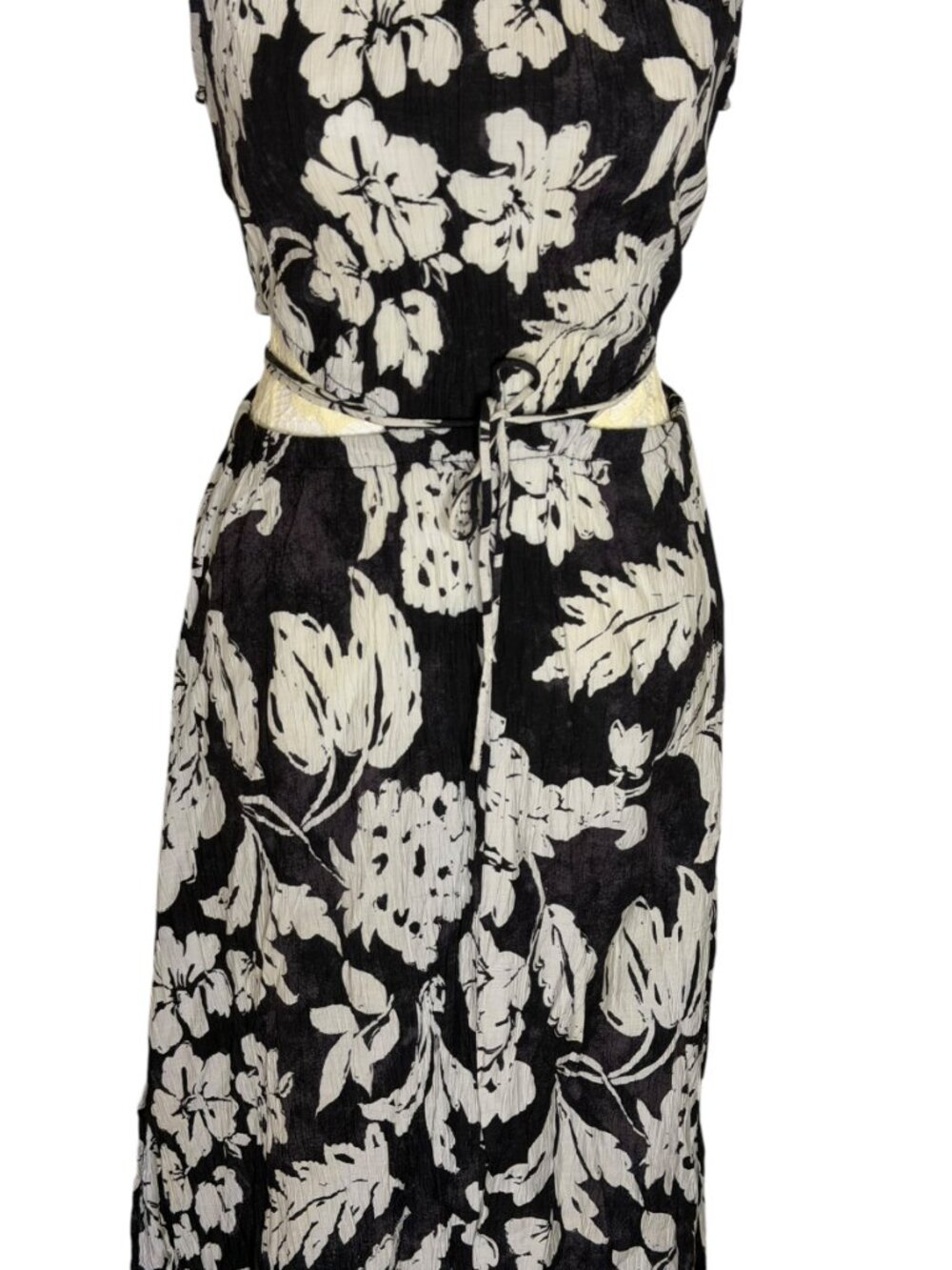 MNG Mango Willow Side Cut Out Maxi Dress Crinkle Floral Black Gray 4 - Picture 5 of 12